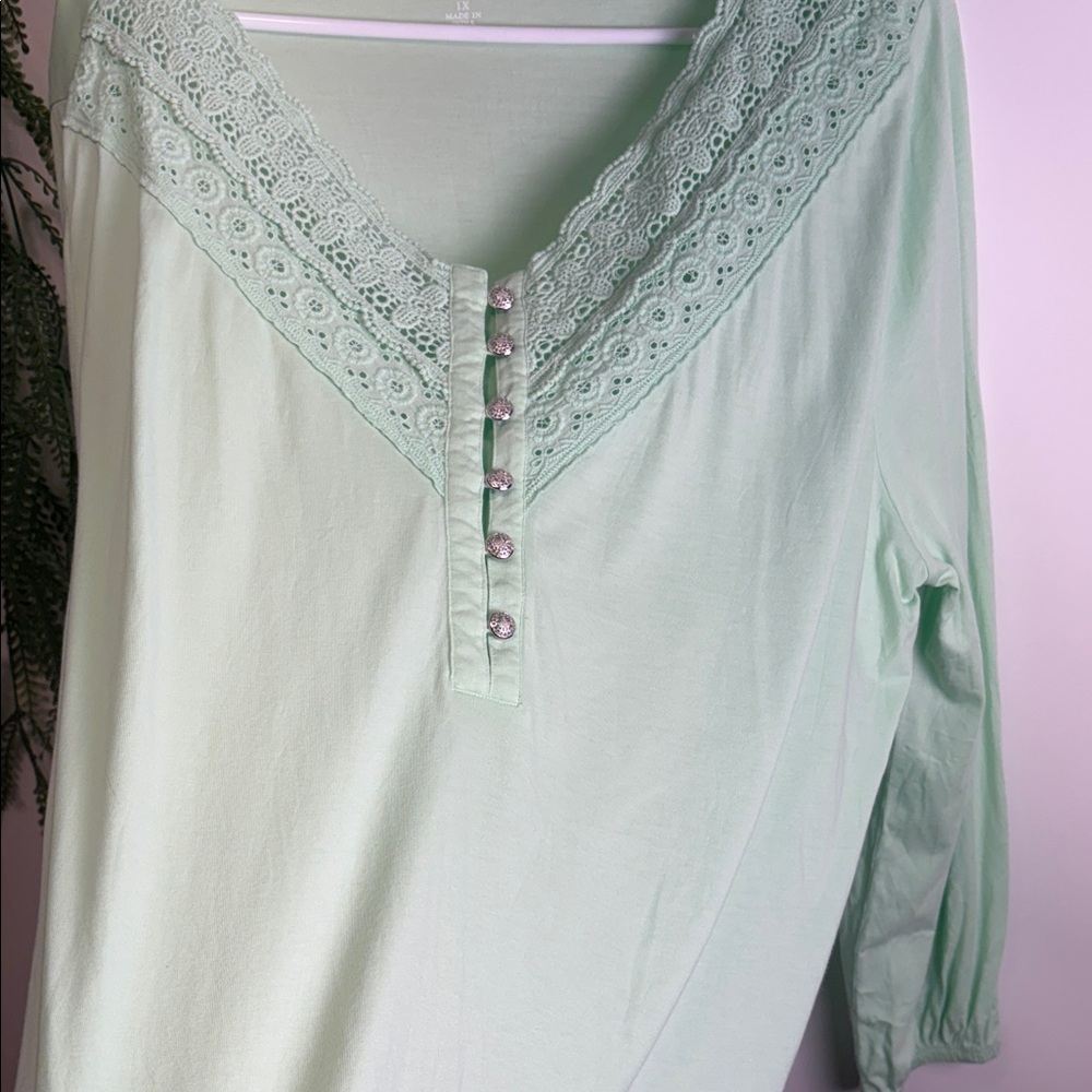 Roaman's Light Green Top with Delicate Details